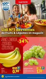 Catalogue Lidl | Du 03/09 au 09/09 Les promos de la semaine page 2: Raisin blanc sans pépin €1,31, Banane €0,98