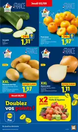 Catalogue Lidl semaine 36 page 3: Pomme de terre four €1,97, Fruits & Legumes de France Oignons jaune €1,11