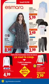 Catalogue Lidl semaine 36 page 42: ESMARA Corsaire €3,99, ESMARA T-shirt en coton bio €3,49