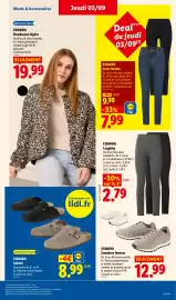 Catalogue Lidl semaine 36 page 43: ESMARA Sabots €8,99, ESMARA Jean femme €7,99