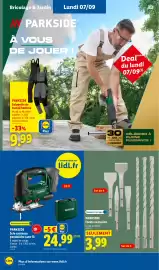 Catalogue Lidl semaine 36 page 54: PARKSIDE Forets ou burins €3,99, PARKSIDE Scie sauteuse pendulaire sans fil €24,99