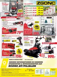 Zgonc Flugblatt Seite 24: Benzin-Kehrmaschine SC2200PE + Schneeschild €999,00, Alu-Teleskop-Gerüst €399,00
