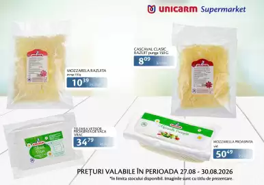 Catalog Unicarm Pagină 6: Unicarm mozzarella razuita €10,39, Unicarm Telemea Vetisor €34,79