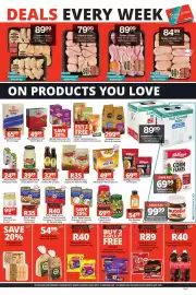 Checkers catalogue Page 3: Maynards Sweets/Gums €40,00, Black Cat Peanut Butter €69,99