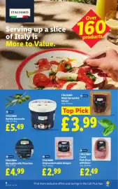 Lidl leaflet week 36 Page 10: Italiamo cured pork slices with herbs €2,49, Italiamo original mortadella bologna €2,99