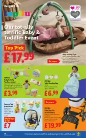 Lidl leaflet week 36 Page 14: Lupilu baby sleeping bag €6,99, Lupilu baby activity toy assortment €3,99