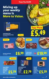 Lidl leaflet week 36 Page 5: 12 Pork Loin Steaks €6,99, Deluxe cooked & peeled jumbo king prawns €5,29