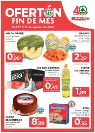 Folleto SPAR Gran Canaria Página 1: Valsequillo - queso semicurado €8,99, Origen - melón verde €0,95