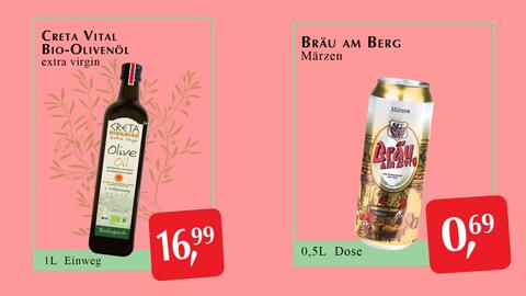 Winkler Markt Flugblatt Seite 14: Bräu am Berg Märzen €0,69, Creta Vital Bio-Olivenöl extra virgin €16,99