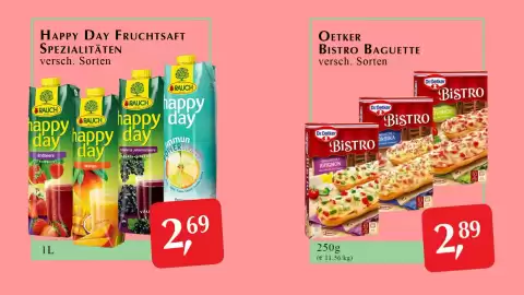 Winkler Markt Flugblatt Seite 2: Happy Day Fruchtsaft €2,69, Dr.Oetker Bistro Baguette €2,89