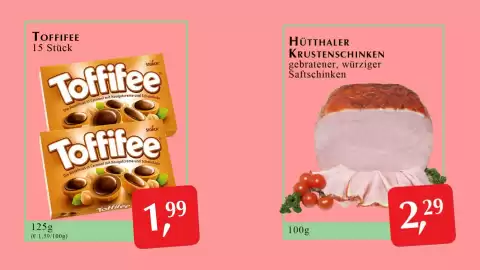 Winkler Markt Flugblatt Seite 8: Toffifee €1,99, Hütthaler Krustenschinken €2,29