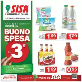 Volantino Sisa Pagina 1: Parmalat Zymil latte €1,29, Mutti passata di pomodoro €0,95