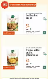 Catalogue La Vie Claire page 12: SOY Lentilles, riz et soja bio €3,22, SOY Écrasé de lentilles corail et potimarron bio €3,22