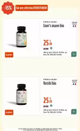 Catalogue La Vie Claire page 39: French Mush Lion's mane bio €25,49, French Mush Reishi bio €25,49