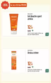 Catalogue La Vie Claire page 60: WELEDA Gel douche sport arnica €12,74, WELEDA Arnica crème €12,32