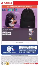 Catalogue Carrefour Drive page 3: Sur la papeterie €8,00, Eastpak - prix promo en caisse €17,03