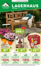 Salzburger Lagerhaus Flugblatt Seite 1: Rindenmulch €2,99, Teakholzbank »Lieblingsplatz« €199,00