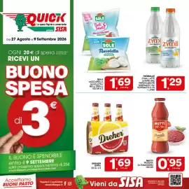 Volantino Quick Sisa Pagina 1: Parmalat Zymil latte €1,29, Mutti passata di pomodoro €0,95