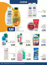 Volantino Moderna Pagina 40: Borotalco spray €2,02, Palmolive sapone acquarium mandorla €0,75