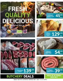 Super Save catalogue Page 2: Whole Cornish Hens €129,99, Cleaned Beef Tripe €54,99