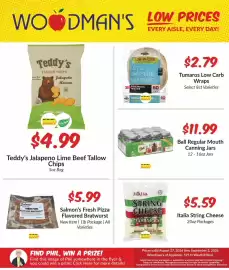 Woodman's weekly ad week 35 Page 1: Italia string cheese €5,59, Tumaros Low Carb Wraps €2,79