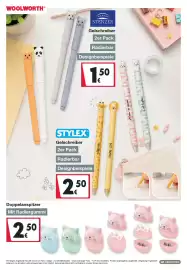 Woolworth Prospekt Seite 8: Stylex Gelschreiber €2,50, Doppelanspitzer €2,50