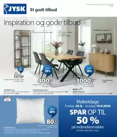 JYSK tilbudsavis Side 1: TRAPPEDAL reol €350,00, LYNGVIG skænk €2.299,00