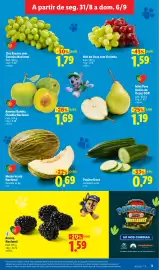 Folheto Lidl semana 36 Página 3: Melão Verde Nacional €0,69, Mix de Uvas sem Grainha €1,59
