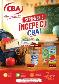 Catalog CBA Pagină 1: Szobi bautura racoritoare necarbonata 12% €1,59, Mizo joghurt natúr €2,15