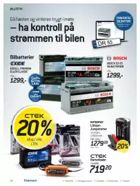 Thansen kundeavis Side 14: Inferno lithium jumpstarter €1.279,20, Exide bilbatterier €1.299,00