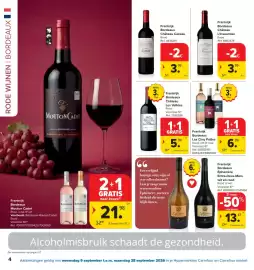 Carrefour folder Pagina 4: Frankrijk Bordeaux Les Cinq Pattes €6,99, Frankrijk Bordeaux Château Les Vallées Rood €5,99