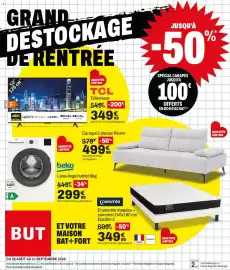 Catalogue BUT page 1: Pierre Canapé 3 places €499,99, TCL Téléviseur €349,99