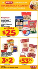 Folleto HEB Página 5: Heb queso manchego gouda o chihuahua menonita €53,90, H-E-B string cheese €25,00