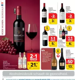 Carrefour Market folder Pagina 4: Frankrijk Bordeaux Les Cinq Pattes €6,99, Frankrijk Bordeaux Château Les Vallées Rood €5,99