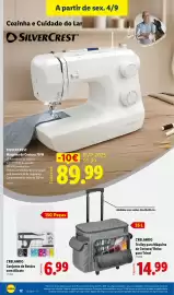 Folheto Lidl semana 36 Página 14: Máquina de Costura Silvercrest 70 W €89,99, Crelando conjunto de botões com alicate €6,99