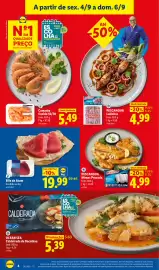 Folheto Lidl semana 36 Página 6: Pescanova Mimos Pescada €4,99, Bife de Atum €19,99