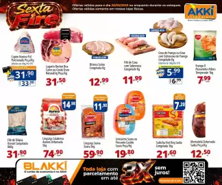 Folheto Akki Atacadista Página 2: Linguiça Suína Churrasco €59,90, Linguiça calabresa aurora defumada €74,90