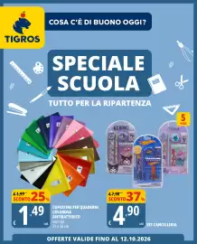 Volantino Tigros Pagina 1: Copertine per quaderni colorosa antibatterico €1,49, Set cancelleria €4,90