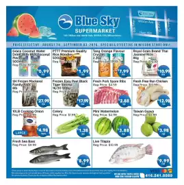 Blue Sky Supermarket flyer week 35 Page 1: Fresh Pork Spare Ribs €2,88, Fresh Free Run Chicken €12,98