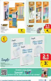Carrefour folder Pagina 27: Set balpennen of vulpennen €7,99, Cursusblok €3,98