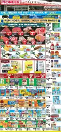 Pioneer Supermarkets weekly ad week 35 Page 1: Carolina, Riceland, or Canilla long grain rice €26,99, Goya beans €5,00