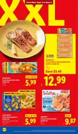 Lidl weekly ad week 36 Page 18: Chef select frozen fried appetizers, family size €5,99, Seapak frozen butterfly shrimp €9,87