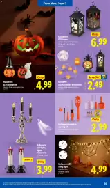 Lidl weekly ad week 36 Page 35: Halloween pumpkin carving kit €2,99, LivarNo LED Halloween decoration €2,49