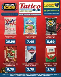 Tabloide Tatico Página 1: Feijão preto guará €5,69, Arroz cristal tipo 1 €26,99