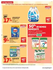 Catalogue Auchan page 20: SUN CAPSULES LAVE VAISSELLE €9,59, Pampers couches €17,97