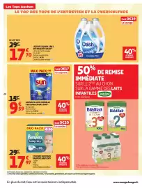 Catalogue Auchan page 20: SUN CAPSULES LAVE VAISSELLE €9,59, Pampers couches €17,97