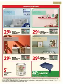 Catalogue Auchan page 15: Peinture glycero blanc satin €5,00, Rustol Peinture Toutes Pièces Rose Clair €29,90