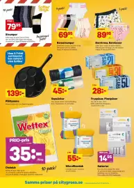 City Gross reklamblad vecka 36 Sida 13: Softer days Barnstrumpor €69,95, Fixa fryspåsar plastpåsar €28,00