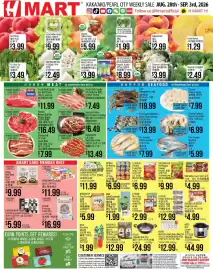 Hmart weekly ad week 35 Page 1: OttoGi jin ramen €6,99, H Mart Smart Card Only Fresh Beef Chuck Eye Roll Steak €11,99