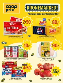 Coop Prix kundeavis uke 36 Side 1: NORSKE RØDE EPLER €35,00, GILDE SKINNFRI KJØTTPØLSE €50,00